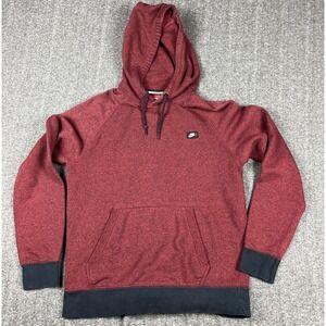 Nike Hoodie Mens M Red Gray Shoebox French Terry Sports Streetwear Pullover